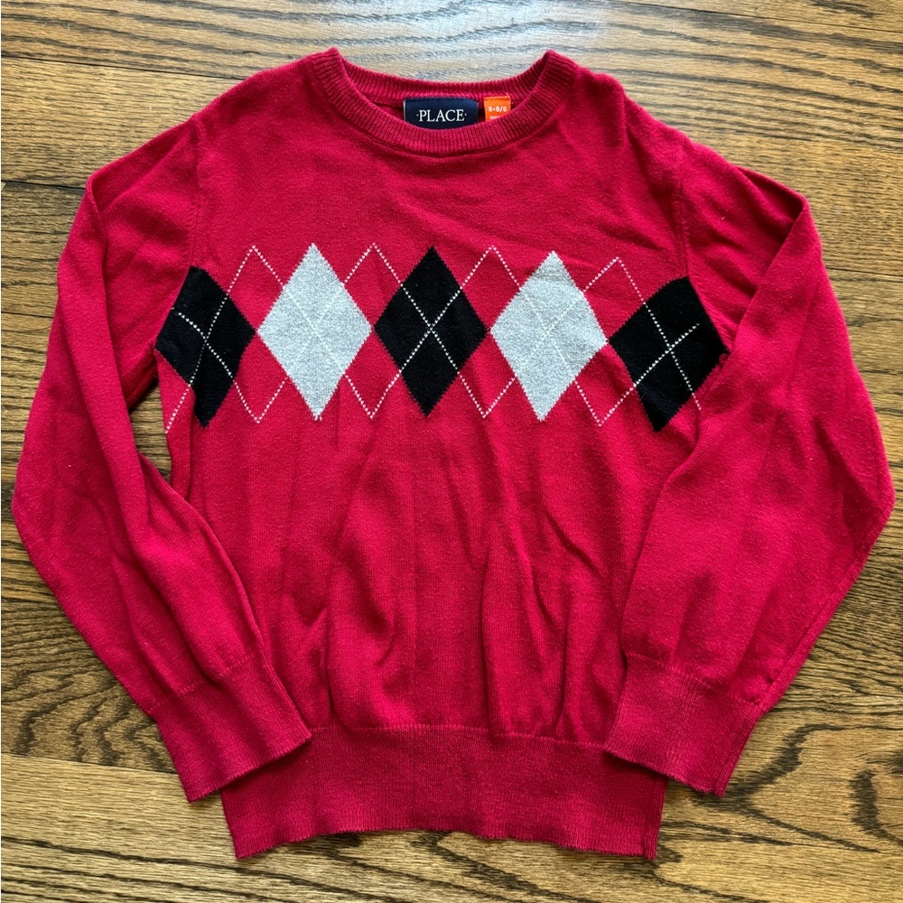 Children’s Place red argyle sweater, size 5/6